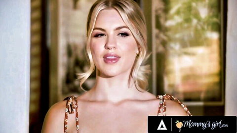 Blonde newcomer Jazlyn Ray in low-cut top, teasing in steamy yoga stepmom scene