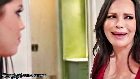 Dana DeArmond emotional laugh in red dress with step-daughter