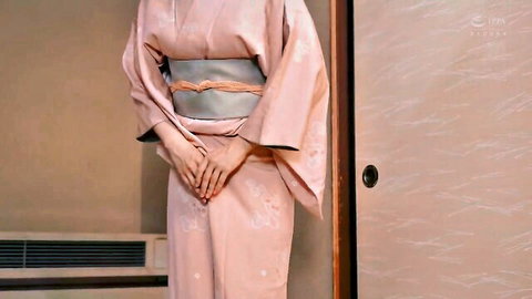 Fuuka Minahata in elegant pink kimono, super busty Japanese wife from MEYD-938