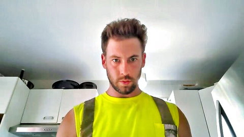 Bearded white guy in yellow tank top and vest for fetish video thumbnail