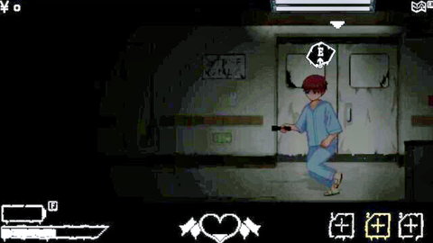 Redhead anime boy in hospital gown holding giant syringe walking eerie hospital hallway hentai
