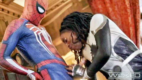 Monica Rambeau cosplay groped by Spider-Man in superhero suit sex