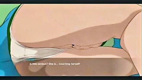 Cartoon curvy babe pulls panties aside fingering her wet pussy from behind