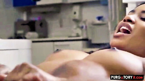 Demi Sutra as insatiable ebony cougar doctor with big tits in ecstasy