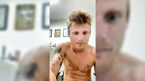 Sexy blond muscular guy shirtless posing for webcam show