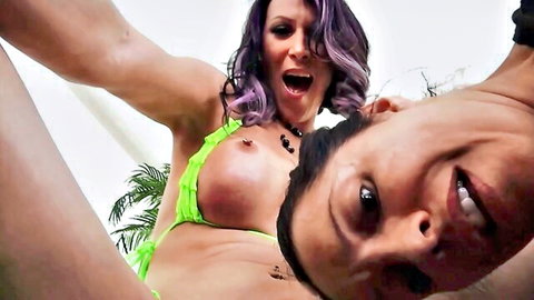 River and Robert lesbian facesitting in neon bikini, ecstatic pleasure