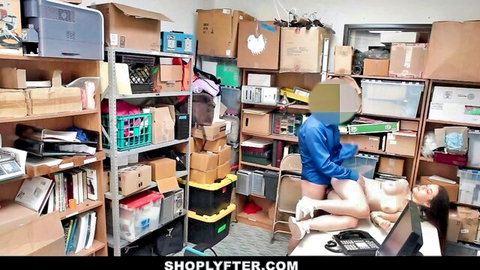 Mall security guard fucks young Asian shoplifter slut in explicit backroom sex