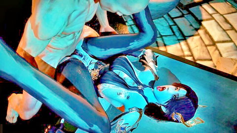 Wang CaoYing as blue-skinned alien woman in explicit penetration scene