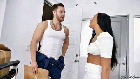 Mila Monet in white crop top seducing muscular handyman in Passion HD