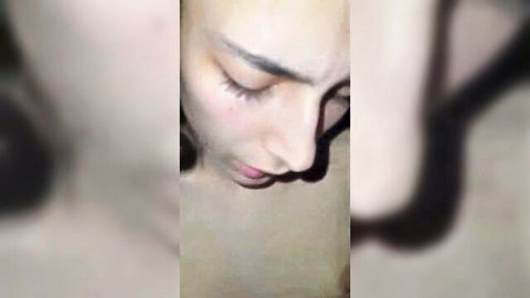 Amateur beauty in profile view taking intense facial cumshot