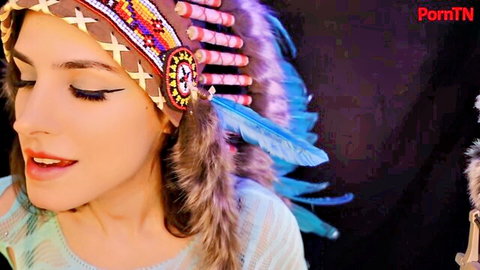 Irma La Dulce in sexy Native American headdress JOI tease