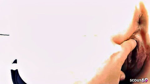 Close-up Japanese teen pussy fingering in first creampie fuck