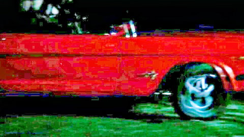 Vintage softcore witch in red convertible car, 1972 Porn Virgin Witch scene