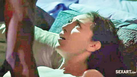 Bella Rolland lying back in ecstasy during intimate oral scene