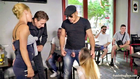 Stella Cox and Nikky Thorne public gangbang oral humiliation