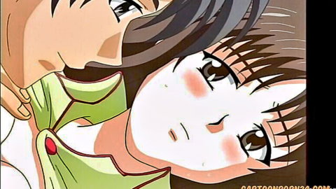 Intimate anime girls embracing and kissing in hentai scene