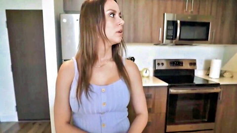 Havana Bleu as MILF teacher in sexy blue dress, teasing look