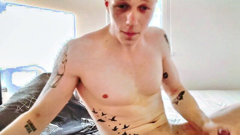 Milesgoodboy shirtless tattooed redhead in gay orgy scene