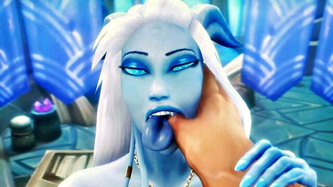Pyrista blue fantasy elf licks foot passionately in POV closeup