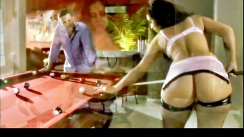 Hot Latina in sheer pink lingerie bent over with hunk guy behind her