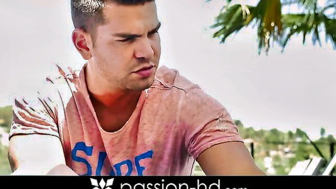 Handsome stud in pink shirt outdoors with Lola Taylor bikini scene