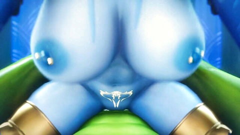 Pyrista blue alien cowgirl POV with massive tits and crotch tattoo