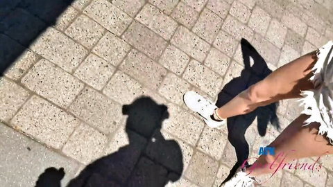 Riley Star's teasing legs in white skirt and sneakers outdoors with shadows