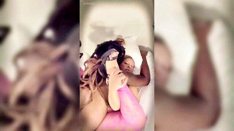 Saucy PAWG in interracial adult scene with legs up on bed