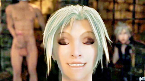Blonde MILF smiles in dungeon gangbang with nude muscular stud
