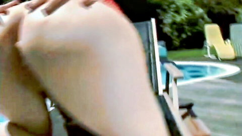 Juicy big ass tease by the pool in outdoor porn scene