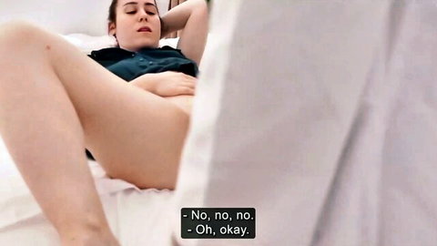 Brunette Latina exposes pussy in seductive pelvic therapy roleplay on bed