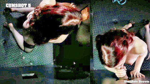 Jessica Ryan redhead in lingerie gets messy cumshot at glory hole