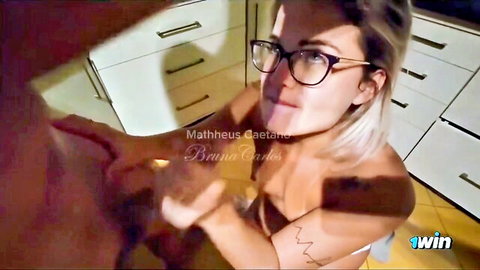 Bruna Carlies blonde milf with glasses holds big cock in handjob