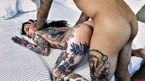 Awlivv tattooed babe stretched by thick cock in prone bone position