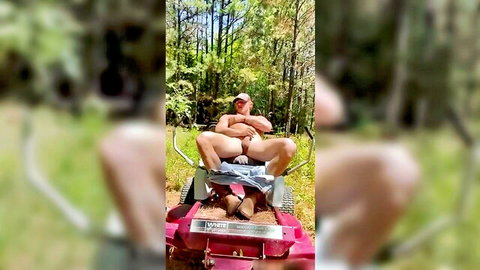 Young blonde redneck exposes cock on mower outdoors