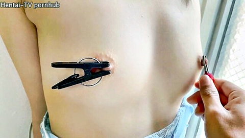 Japanese amateur with nipple clamp torment in uncensored video