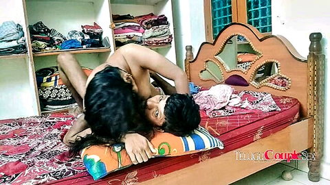 Passionate Telugu couple in romantic missionary sex on bed
