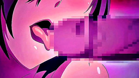 Anime elf girl with pink hair in censored blowjob scene from HMV Erotic Elves