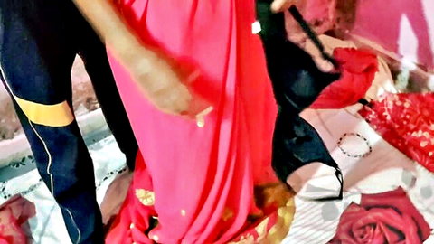 Indian woman in pink saree gets hard pussy fuck from man