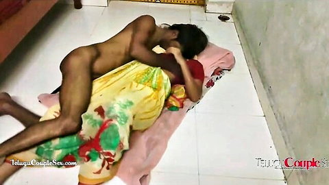 Desi Telugu couple intimate floor sex, Indian village romance in saree
