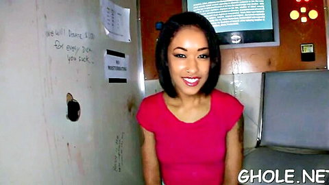 Smiling black woman in pink top, preview for wanton pecker tasting blowjob video