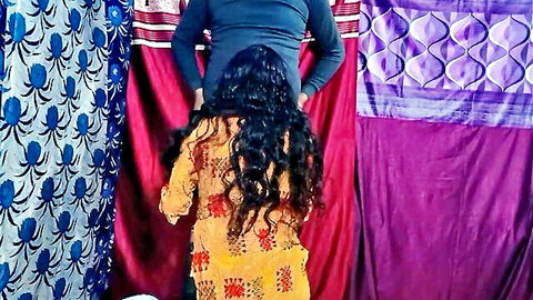 Indian stepsister in orange dress fucked from behind by stepbrother