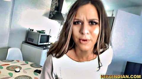 Beautiful Punjabi Bhabhi in white top, surprised expression during delivery boy encounter