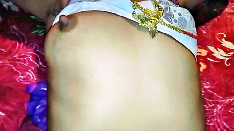 Desi Indian bhabhi exposing perky breasts with gold jewelry and white panties