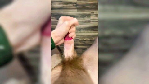 Huge cock erupting semen into pink condom, massive geyser cumshot
