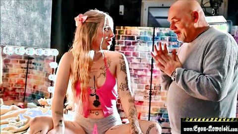 Egon Kowalski tempted by hot tattooed blonde in webcam tease