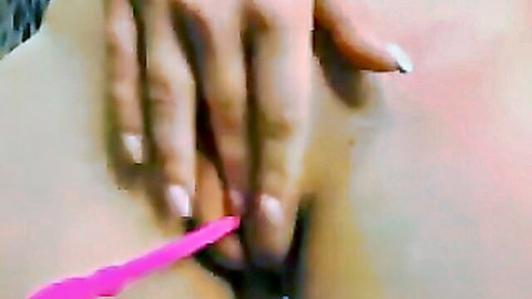 Amateur MFC cam girl inserting pink dildo in close-up pussy view