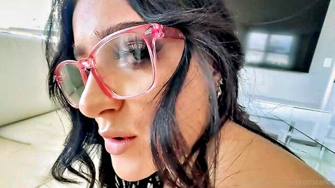Serena Sterling in pink glasses, seductive side profile for stepdaughter discipline