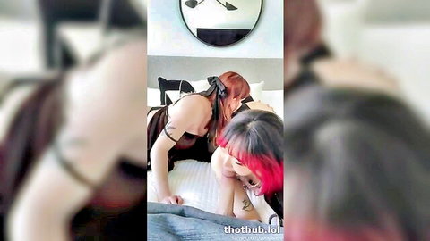 Morgpie and Soo in steamy double blowjob scene with lingerie