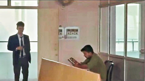 Two Indian men in office attire from Jua 2023 Hindi hot web series Episode 05